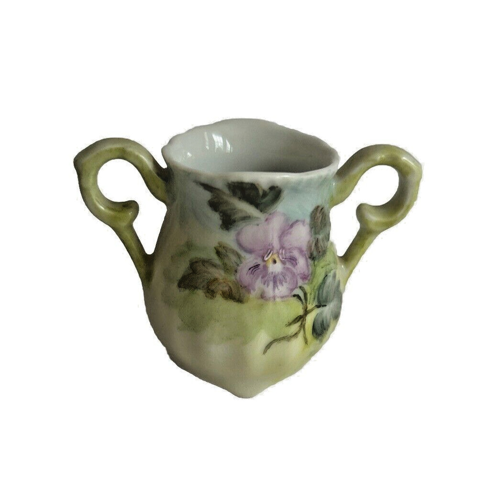 Elegant White Porcelain Miniature Purple Flowers Artist Signed Vase - Picture 3 of 6